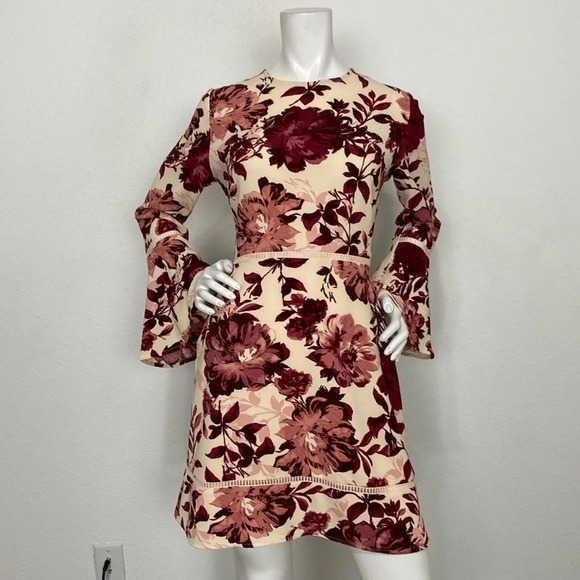 Charles Henry Multicolor Floral Print Back Zip Long Bell Sleeve Dress Size LP - Picture 1 of 12